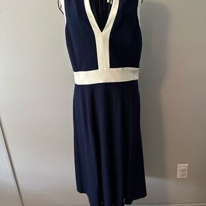 Harper Navy and White Midi Dress